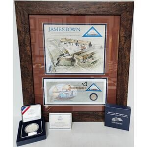 Jamestown 400th Silver Proof Dollar + Framed FDC LE 1618/3000 Postmark Gallery